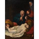 18th CENTURY CONTINENTAL SCHOOL OIL PAINTING ON RELINED CANVAS Christ descended from the cross