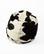 MODERN BLACK AND WHITE COWSKIN FLOOR CUSHION OR BEANBAG, 24” (61cm) high, 24” (61cm) diameter,