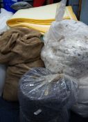 QUANTITY OF UPHOLSTERY FILLING, ROLLS OF WOOL-COTTON, POLYESTER AND FELT WADDING, LARGE BAG OF