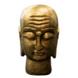 PARLANE SILVER GILT RESIN BUDDHAS HEAD, typically modelled, 30” (76.2cm) high, label to the base