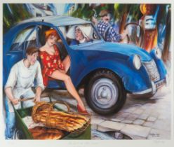 MATTIN-LAURANT PARTARRIEU ARTIST SIGNED LIMITED EDITION COLOUR PRINT ‘My Sister’s 2CV’ (88/95) 20” x