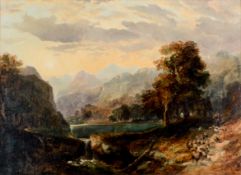UNATTRIBUTED (NINETEENTH CENTURY BRITISH SCHOOL) OIL ON CANVAS Highland lake scene with drover and