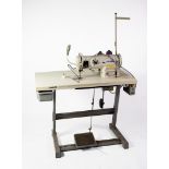 JUKI, JAPANESE, INDUSTRIAL TWO THREAD OVERLOCKING SEWING MACHINE, on table stand, with single