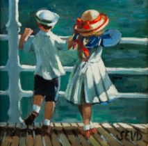 SHEREE VALENTINE DAINES (1959) OIL ON BOARD ‘Seaside Memories’ Signed with initials, titled to