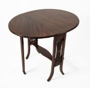 EARLY 20th CENTURY FIGURED MAHOGANY SUTHERLAND OCCASIONAL TABLE, oval with two D-end shaped fall