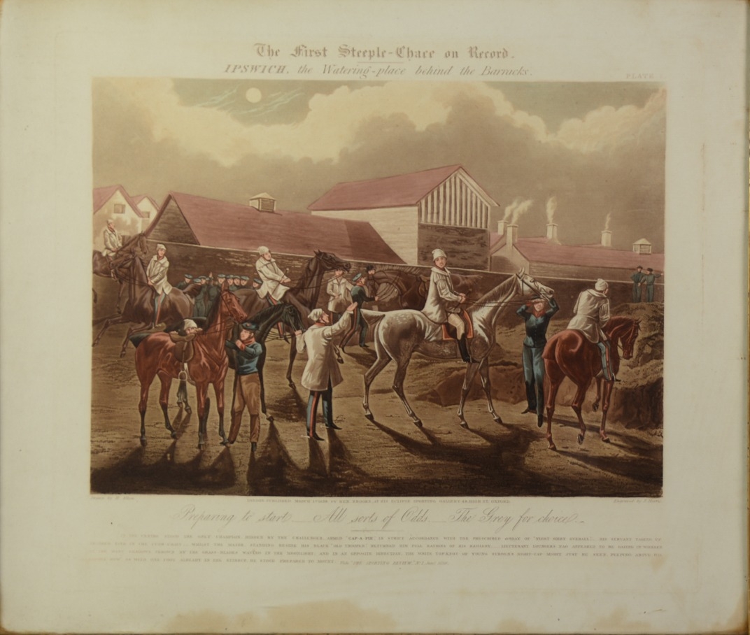 J HARRIS AFTER H ALKEN HAND COLOURED AQUATINTS, THREE 'The First Steeple-Chase on Record', plate - Image 2 of 3