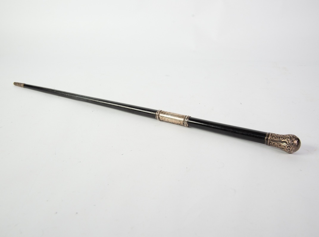 EARLY 20TH CENTURY SILVER MOUNTED WOODEN CONDUCTOR'S BATON, inscribed 'Presented to H Shorrock