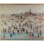 AFTER L S LOWRY UNSIGNED COLOUR PRINT ‘At the Seaside’ 20” x 24” (51cm x 61cm)