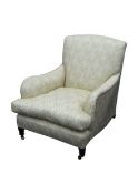 EDWARDIAN HOWARD & SONS 'BRIDGEWATER' STYLE ARMCHAIR, with rectangular back, fitted loose seat