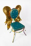 TOM’S DRAG ART FOR AMARU DESIGN ‘ANGEL WINGS’ BRIGHTLY PAINTED METAL CHAIR, with oval button
