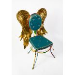 TOM’S DRAG ART FOR AMARU DESIGN ‘ANGEL WINGS’ BRIGHTLY PAINTED METAL CHAIR, with oval button