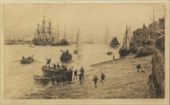 WILLIAM LIONEL WYLLIE (1851-1931) ARTIST SIGNED ETCHING Coming ashore 6” x 10” (15.2cm x 25.4cm)