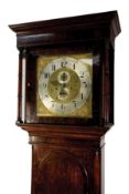 EIGHTEENTH CENTURY OAK AND MAHOGANY CROSSBANDE LONGCASE CLOCK SIGNED ABR(AHA)M FELL, ULVERSTON, thee