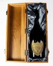 DOM PERIGNON CHAMPAGNE, brut, 2008, one 75cl bottle in blue silky fabric lined, light oak,