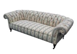 VICTORIAN HOWARD & SONS CHESTERFIELD LARGE, ROUND-BACKED THREE SEATER SETTEE, recovered in button '