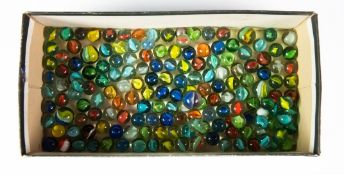 APPROXIMATELY 170 VINTAGE GLASS MARBLES, mainly cat's eye design, varying sizes, including 13