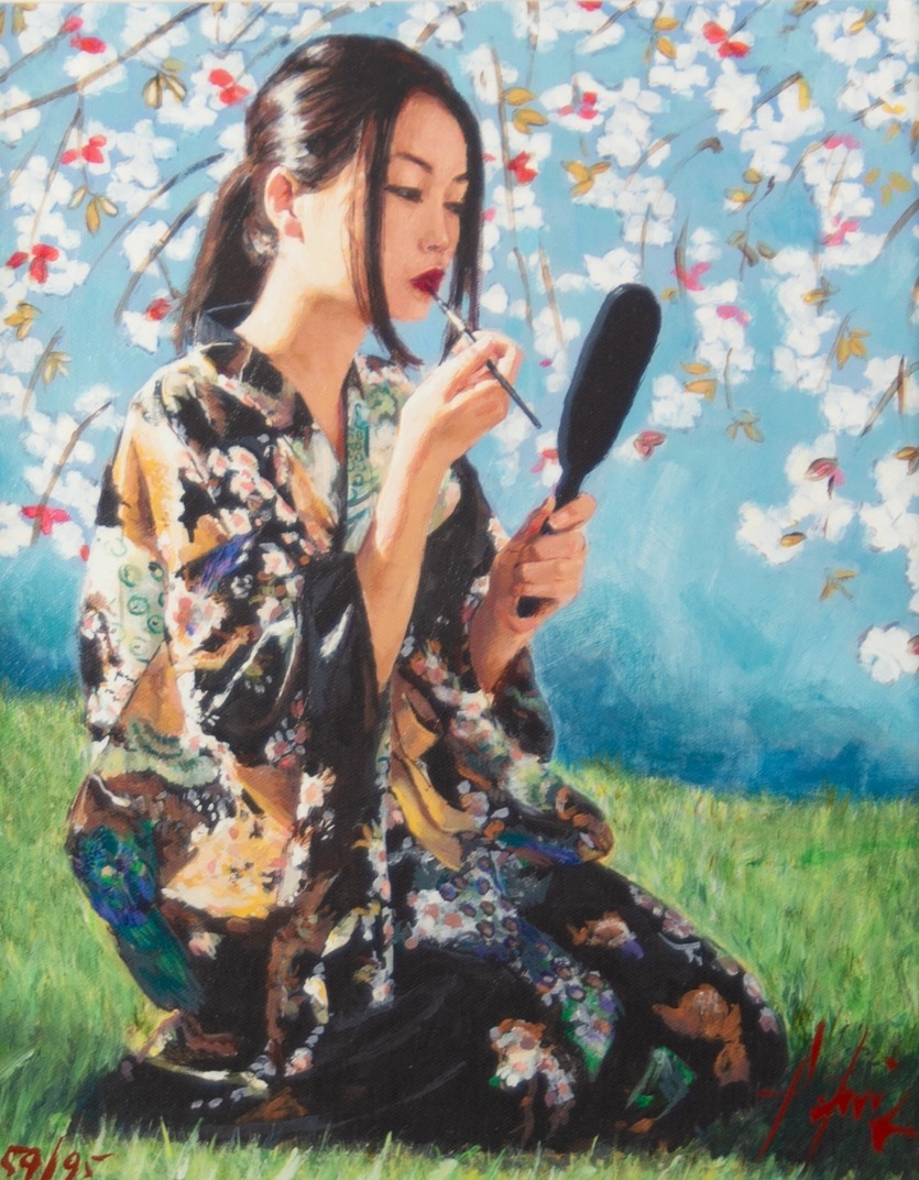 FABIAN PEREZ (1967) ARTIST SIGNED LIMITED EDITION COLOUR PRINT ‘Geisha with White Flowers II’ (54/
