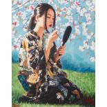 FABIAN PEREZ (1967) ARTIST SIGNED LIMITED EDITION COLOUR PRINT ‘Geisha with White Flowers II’ (54/