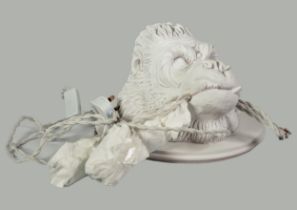 MODERN GORILLA HEAD PATTERN WHITE COMPOSITION THREE BULB WALL LIGHT, with circular backplate, 12” (