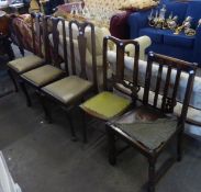 THREE MAHOGANY QUEEN ANNE STYLE SPLAT BACK SINGLE CHAIRS AND TWO OTHER DINING CHAIRS (5)
