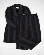 JOBIS 98% PURE WOOL TWO PIECE SUIT, black with white pin stripes, with single-breasted three-