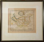 EMAN BOWEN ANTIQUE HAND COLOURED MAP OF CHESHIRE, 6 ½” x 7 ½” (16.5cm x 19cm), together with a
