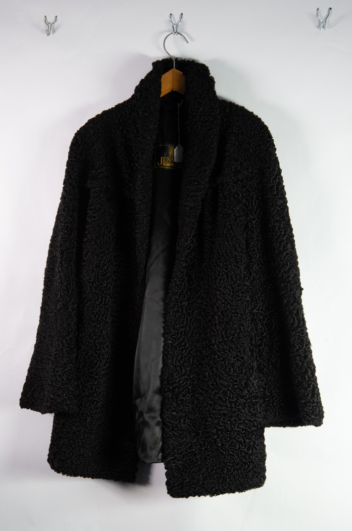 JENNERS OF EDINBURGH, BLACK PERSIAN LAMB THREE-QUARTER LENGTH COAT