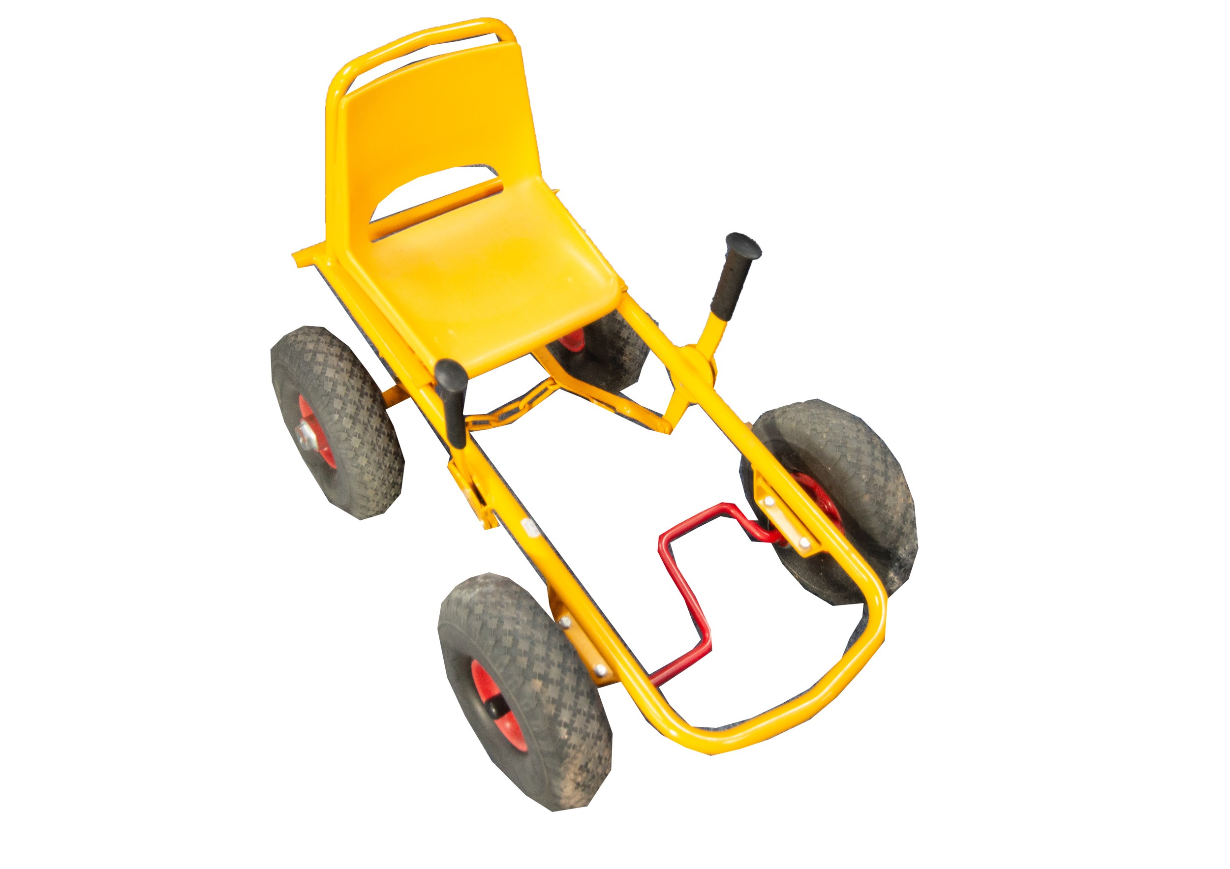 CHILD'S ROBO MOON-CAR, YELLOW ENAMELLED TUBULAR METAL PEDAL CAR with yellow plastic seat, four - Image 2 of 2