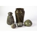 CORNISH SERPENTINE: large vase and assorted paperweights, the vase 6” (15 cm) H [5]