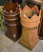 TWO VINTAGE CROWN TOP CHIMNEY POTS (A.F.) 32" AND 30" HIGH