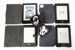 E-BOOK READERS: two Kindle e-books and two Kobo, plus charger cables in soft case [5]