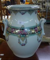 GRECIAN CROCK POT WITH ROSE DECORATION, 13 1/2" HIGH (A.F.)