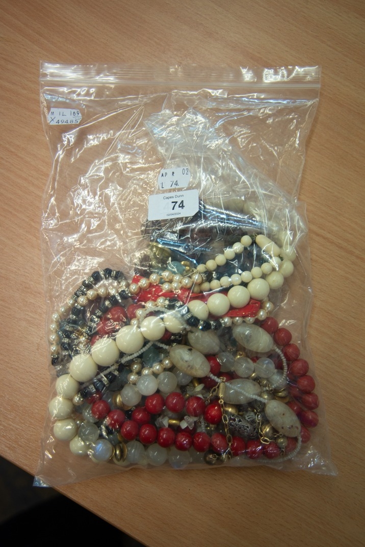 TEN GOOD QUALITY BEAD NECKLACES AND A SMALL JEWELLERY BOX, WITH HINGED LID, FITTED COMPARTMENT AND
