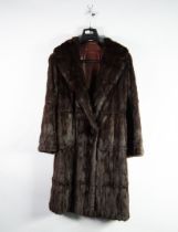 GOOD DARK BROWN MINK FULL LENGTH FUR COAT with revere collar, loop fastening to a single button