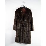 GOOD DARK BROWN MINK FULL LENGTH FUR COAT with revere collar, loop fastening to a single button