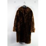 BEAVER LAMB BROWN FULL-LENGTH COAT, with shawl collar, hook fastening , single-breasted front,