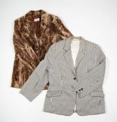 JOBIS, LADY'S PRINTED VELVET JACKET, labelled size 42; Basler BLACK AND WHITE STRIPED BLAZER, GB