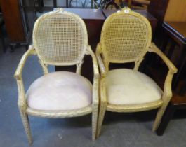 PAIR OF CANED WHITE PAINTED FAUTEUIL CHAIRS [2]