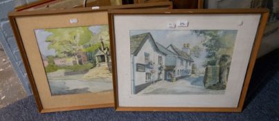 HARRY SAUNDERS, B.W.S. TWO WATERCOLOUR DRAWING 'THE CROSS, LYMM' 13 1/2" X 17 1/2" (34.5cm x 44.5cm)