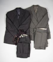 FOUR GENTLEMAN'S CHARLES STUART TWO PIECE LOUNGE SUITS, viz, grey with white pinstripe; dark grey