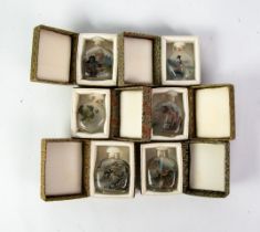 SIX MODERN CHINESE INTERNALLY PAINTED GLASS SNUFF BOTTLES, in original silk boxes as supplied (6)