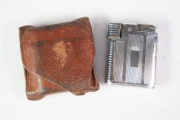 RONSON WINDMASTER VINTAGE POCKET CIGARETTE LIGHTER, in original brown leather case