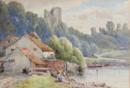 WILLIAM ARTINGSTALL (Br. act. c.1873-1900) Watercolour Welsh castle and lakeside farmstead with