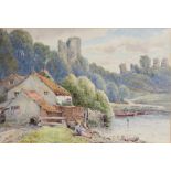 WILLIAM ARTINGSTALL (Br. act. c.1873-1900) Watercolour Welsh castle and lakeside farmstead with