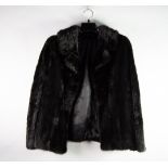 BLACK MINK JACKET with revered collar, hook fastening double-breasted, front slit pockets