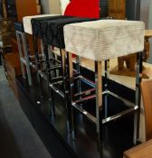 SET OF FOUR CHROME FINISHED KITCHEN/BAR STOOLS, TWO CREAM FINISHED UPHOLSTERED SEATS, TWO BLACK SEAT