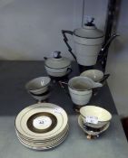 ART DECO TEA SET FOR 6 PERSONS, TO INCLUDE; TEAPOT, MILK JUG, SUGAR BOWL (A.F.)