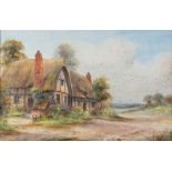 ERNEST POTTER PAIR OF EARLY 20th CENTURY WATERCOLOUR DRAWINGS Rural scenes with thatched cottages