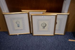 FOUR PRINTS OF BALLOONS PRINTED BY GRAFINCHE TASSOTTI MONTGOLFIERE, CHARLIERE ETC... 12cm x 17cm (4)