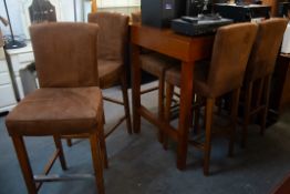 SIX SUEDE LEATHER BAR STOOLS AND HIGH TABLE [5]